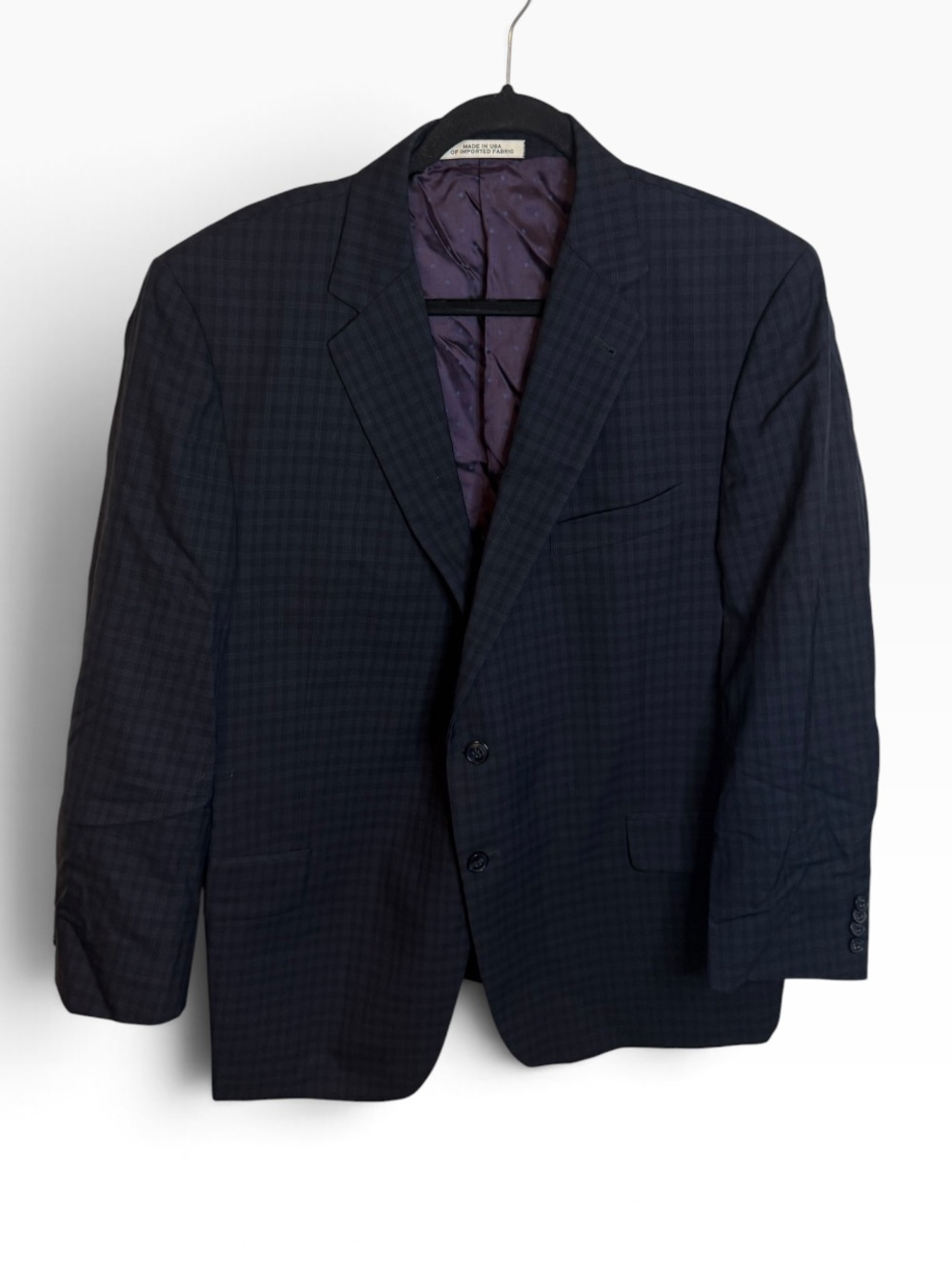 Joseph Abboud Navy Blue Plaid 100% Wool Sports Coat